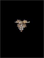 Antique 18k Gold Microseed Pearl Grapevine Brooch