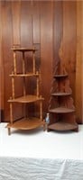 2 wood corner shelves
