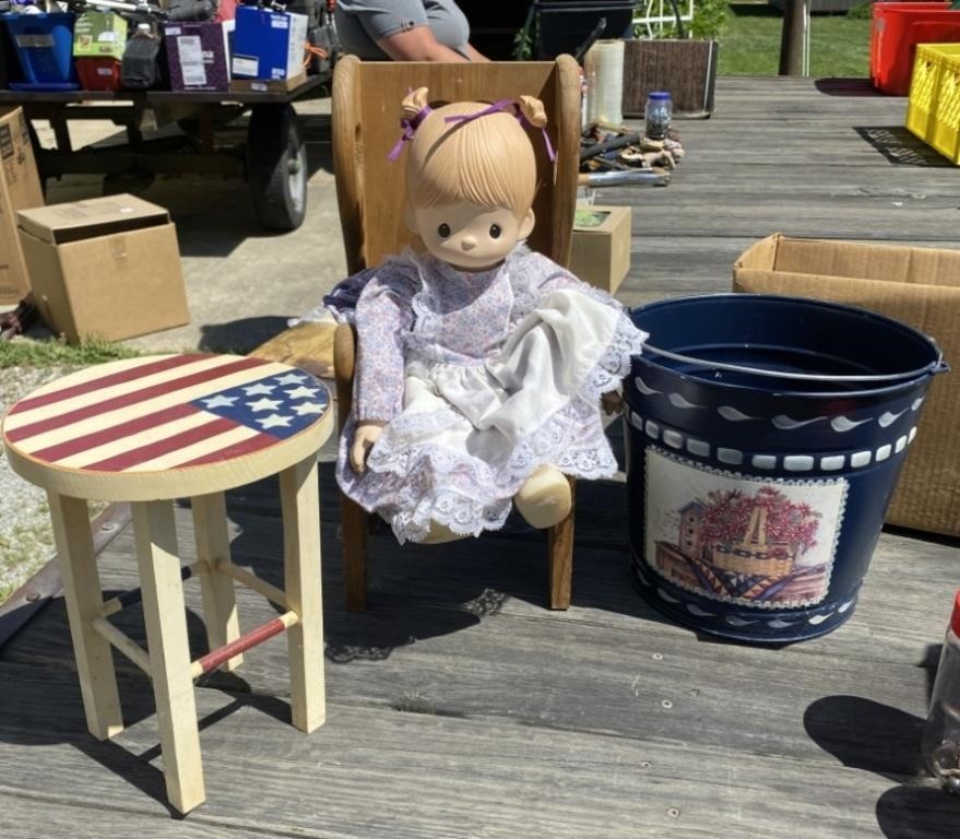 Doll, Americana Stool & Bucket