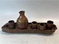 Stoneware - Sake Set Including Underplate, 4 Cups