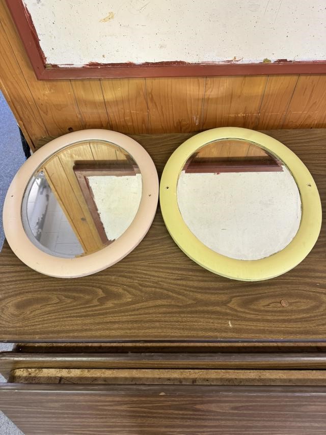 Two Oval Mirrors Painted Wood Frame