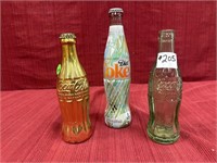 3 Coca-Cola Bottles, green glass Norton,
