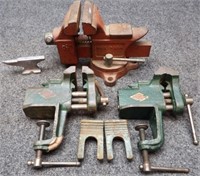 (3) Small Bench Vises & Anvil