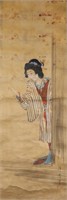 16-18 C Unknown Japanese Watercolour Scroll Signed