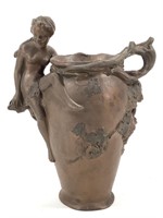 Metal Art Nouveau Vase w Female Nude + Vase Insert