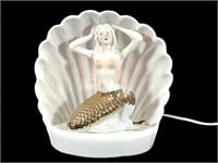 Ceramic Mermaid Lamp w Half Shell, Flicker Bulb