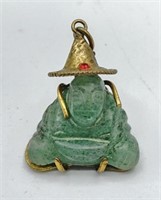14k Yellow Gold Carved Jade Buddha Pendant