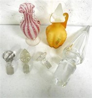 Murano Latticino Vase/Satin Glass Cruet/Stopper