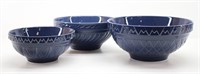 (3) Blue Portuguese Art Pottery Mixing Bowls