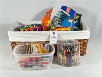 Basket of Crayons, markers, and craft items