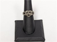 .925 Sterling Marcasite Heart Ring Sz 6.5
