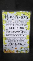 HIVE RULES; BEE HUMBLE... 8" x 12" TIN SIGN