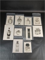 10 Original Signed 1950’s Perfume Bottle Paintings