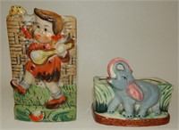 Vintage Wall Pocket Vase & Elephant Planter