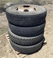 Set of (4) 11R22.5 Truck Tires and Rims