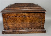 Fine English burl veneer tea caddy with coffin
