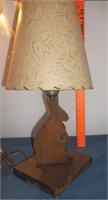 Antique Cut Wood Rabbit Lamp w/ Western Shade