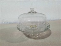 Glass cake plate and cover- has small chip on