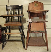 (2) antique wooden Childs high chairs to