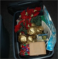 christmas decorations in tote