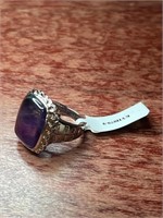 Sterling Silver .925 Square Clear Amethyst Ring