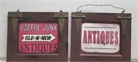 WOODEN SIGNS ON VINTAGE CABINET DOORS, ANTIQUES