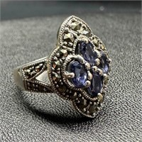 Sterling Tanzanite & Marcasite Ring