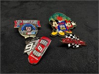 Lot of 4 Vintage Pins, NASCAR & Disney