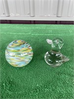 Murano swirl glass paper wieght & duck