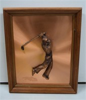 3D Framed Copper Golfer Picture - 16x13