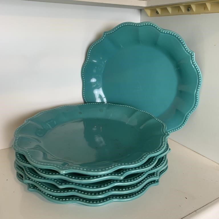 6- 10" The Pioneer Woman Turquoise Ceramic Plates