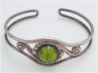 Vintage Peridot Stone Sterling Cuff Bracelet