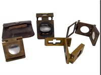 4 Small Vintage Brass Magnifying Glasses / Loupes