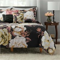Full  Mainstays Black Floral 10-Piece Bed in a Bag