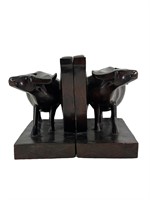 Well Carved African Ironwood Buffalo Bookends