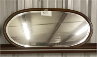 Large Oval Wood Framed Beveled Mirror