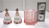 Vintage salt & pepper, set with vase