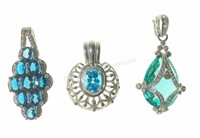 (3) Sterling, Topaz & Aquamarine Pendants