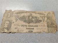 Confederate States of America, Richmond, $5 Note.