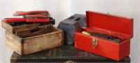 TOOL BOX, ROLYKIT, BOOSTER CABLES, WOOD TOOL BOX