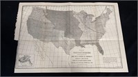 Antique map of the US showing the area of the