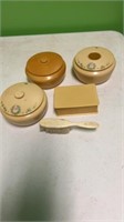 ANTIQUE CELLULOID CONTAINERS PLUS LID HAIR POWDER