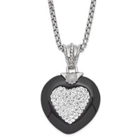 Sterling Silver- Crystal Onyx Heart Necklace