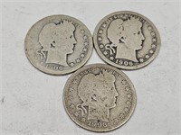 1906 Silver Barber 3 Quarter Coins