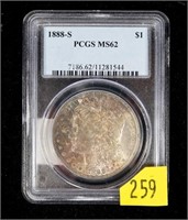 1888-S Morgan dollar, PCGS slab certified MS-62