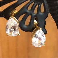 14K Gold & CZ Pear Shaped Stud Earrings