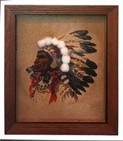 Framed, Embroidered Native American Chief Portrait