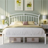 Feonase Queen Metal Bed Frame with Retro Headboard