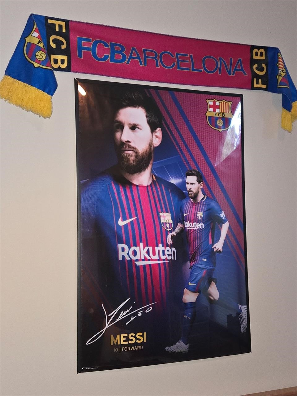 Messi Soccer poster and FCB Barcelona scarf