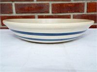 Roseville 12" pasta bowl. Tan with double blue